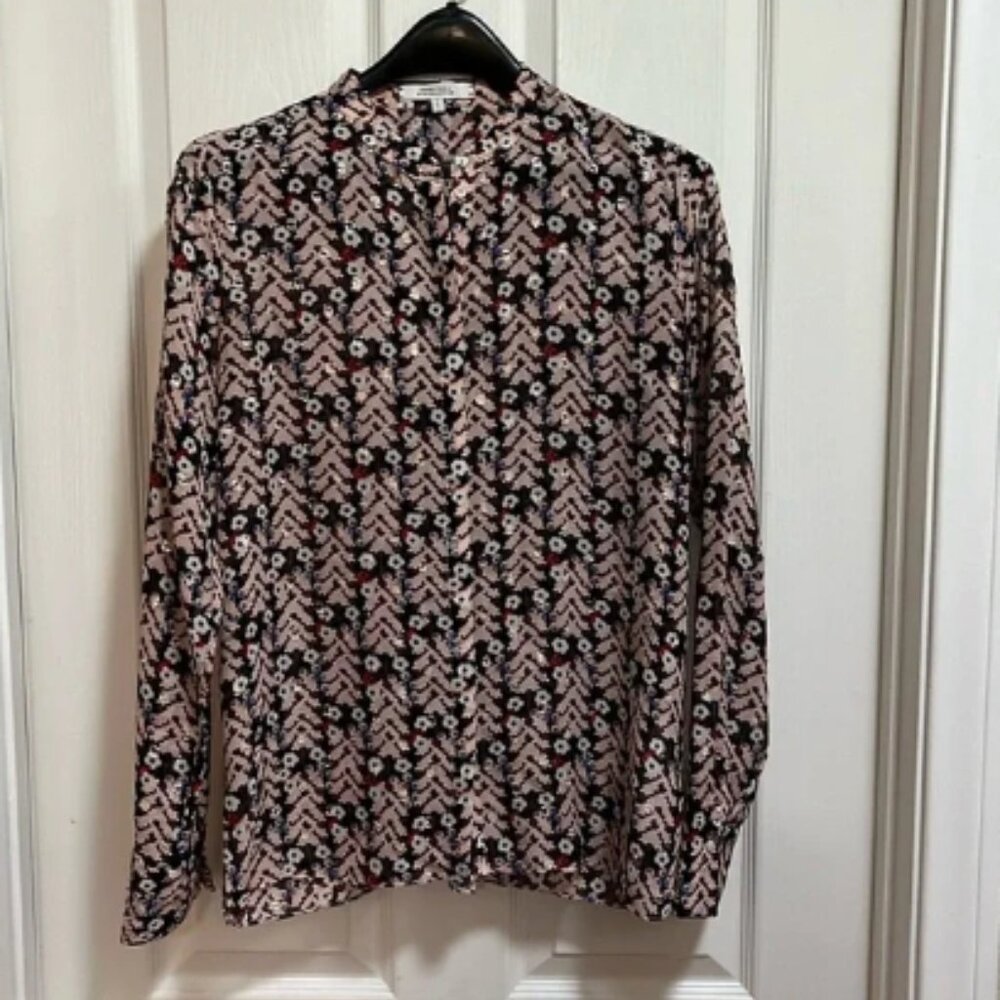 Dorothee Schumacher Pink Floral Silk Button Up Down Blouse Top Shell Size 3